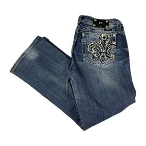 Miss Me Jeans Womens Size 33 Easy Boot Embroidered Sequined Blue Denim Pants